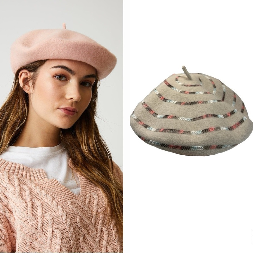 Parkhurst 100% Wool Beret Multi Colour Stitching